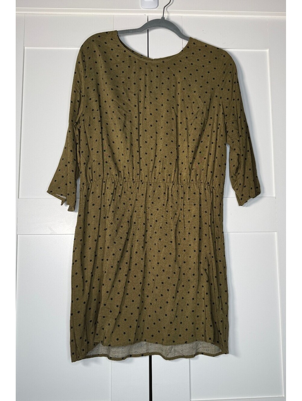 H&M Divided Women’s Size 16 Olive Green Black Polka Dot Midi Dress